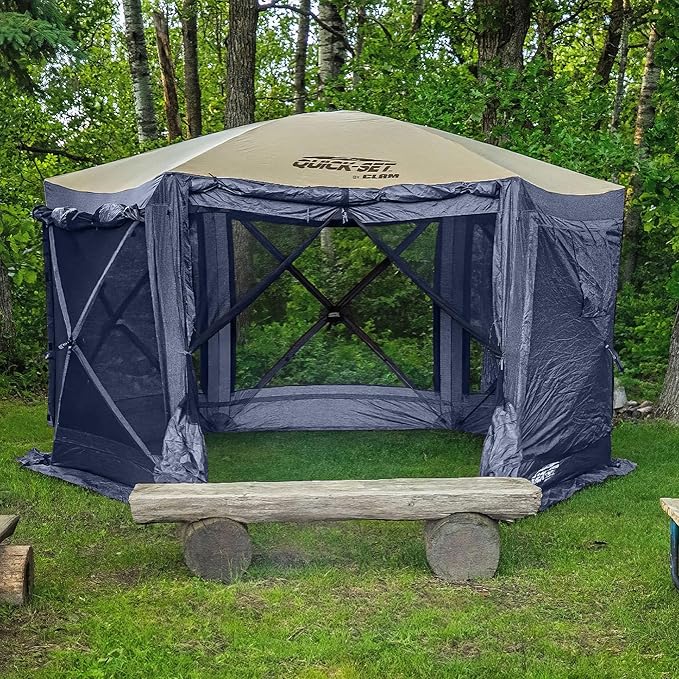 CLAM Pop Up Screen Tent, Outdoor Camping Gazebo Canopy, Pavilion, 12.5', Blue