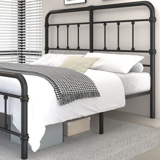 Macbimony King-Size-Bed-Frame and headboard Giselle-Vintage Antique-Metal - Iron Platform Mattress Foundation,49 inch High,No Box Spring Needed(Black)