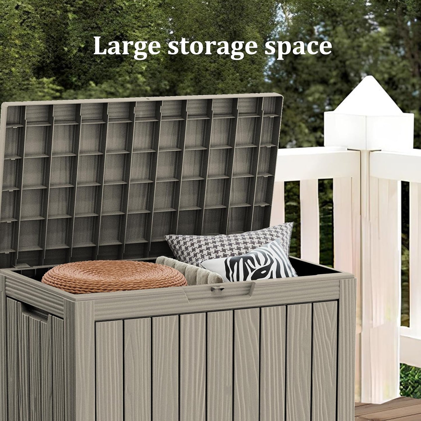45 Gallon Patio Storage Box - Waterproof Deck Box for Outdoor Toys, Space-Saving Resin Chest with Lock for Cushions & Pool Gear, UV-Resistant, Ash Grey