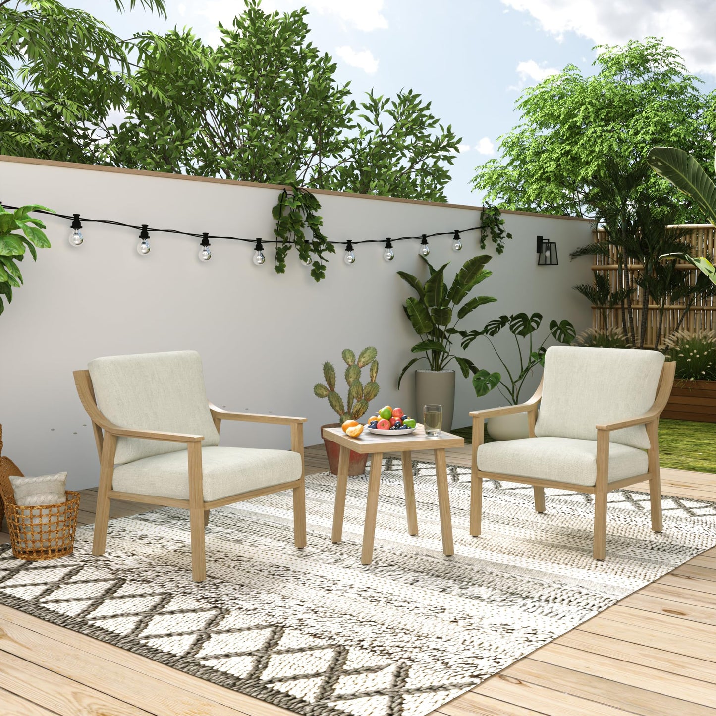 HAPPATIO 3-Piece Patio Bistro Set, All-Weather Aluminum Outdoor Conversation Set Includes 1 Side Table and 2 Cushioned Armchairs for Porch, Deck, or Garden