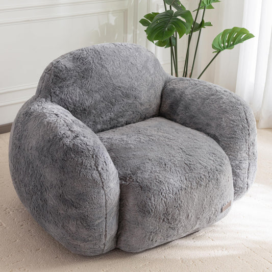 MAXYOYO Bean Bag Chair, Comfy Pebble Shaped Single Bean Bag Sofa for Adults, Stuffed Floor Sofa with Supportive Backrest & Armrests, Modern Faux Fur Accent Chair for Living Room & Bedroom, Grey