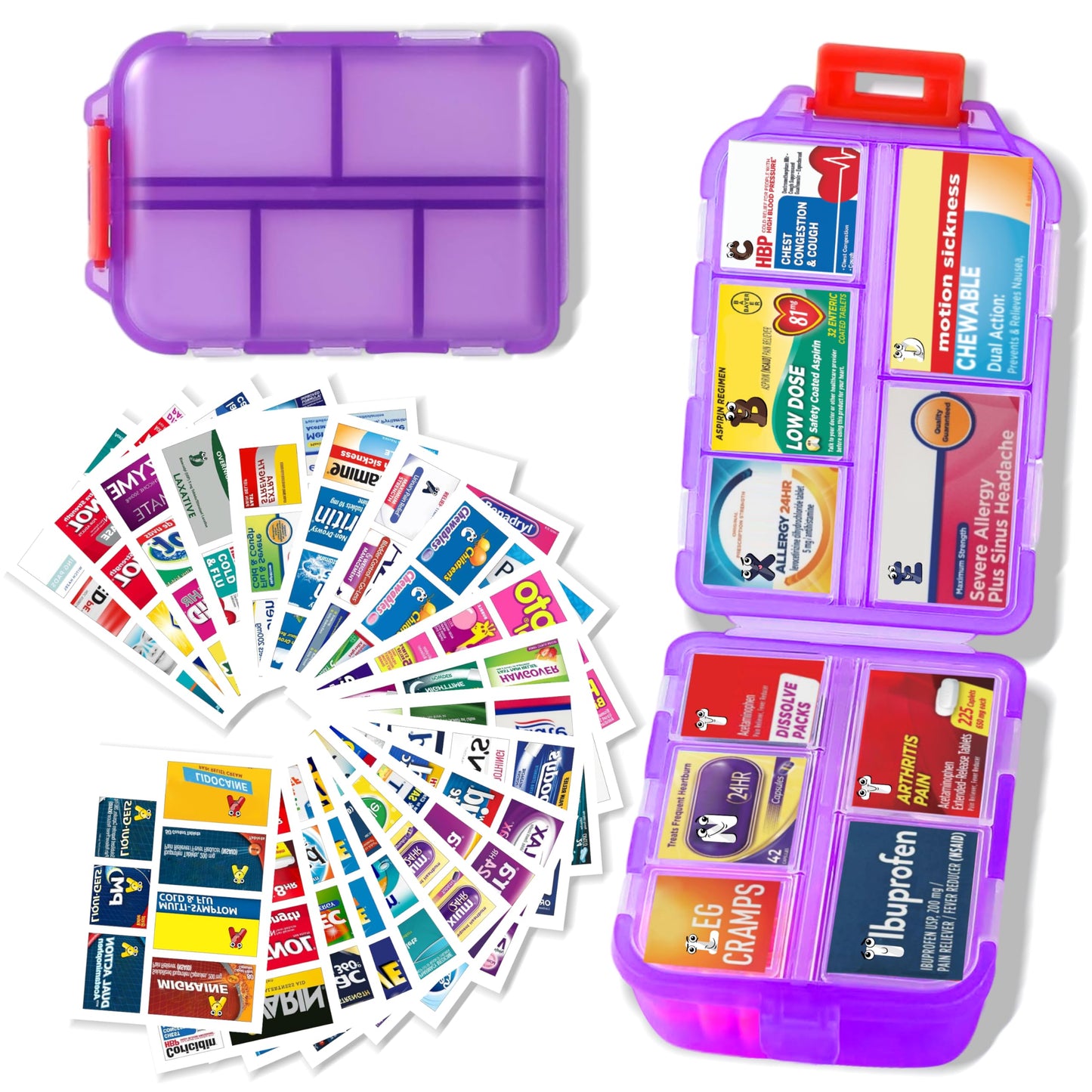 Pill Organizer with Medicine Labels Travel Daily Pill Container Mini Medication Organizer Storage Pill Organizer Travel Essentials Pill Case 7 Day (Pink & 161 Lables)