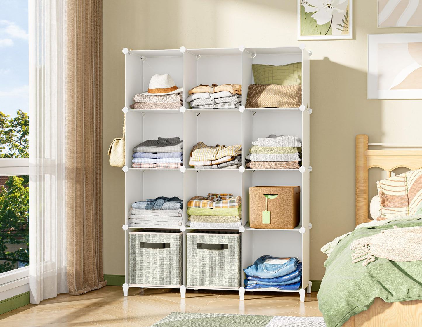 HOMIDEC Closet Organizer, 12-Cube Closet Organizers and Storage, Portable Closet Shelves, Clothing Storage (White)