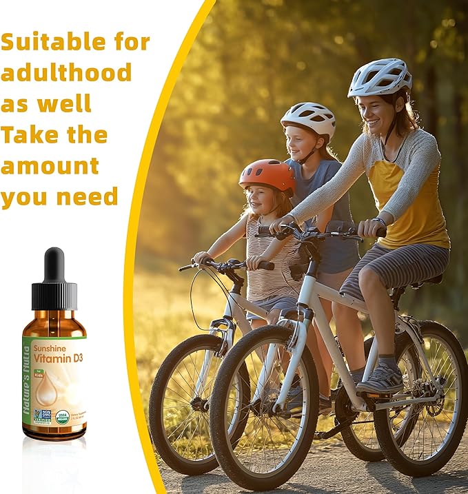 Nature's Nutra Sunshine Vitamin D3 400IU, 2 Fl. Oz (60ml), Premium Baby and Infant Liquid Drops, Toddlers Kids Children Multivitamin Supplement, Non-GMO, Plant Extract
