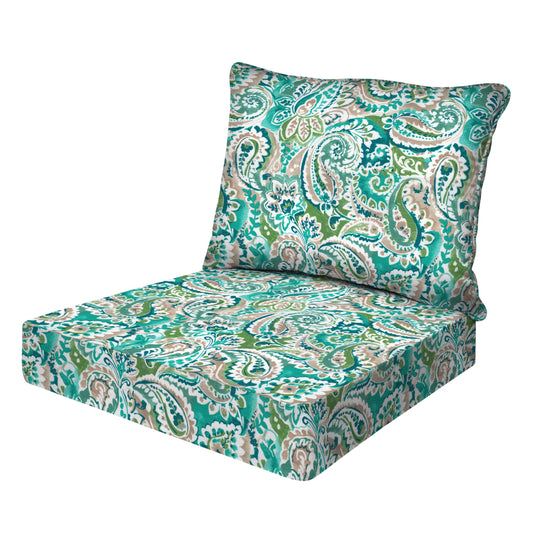 Honeycomb Outdoor Essentials Deep Seat, 24 x 24, Geneva Paisley Turquoise Chair Cushion for Patio Furniture