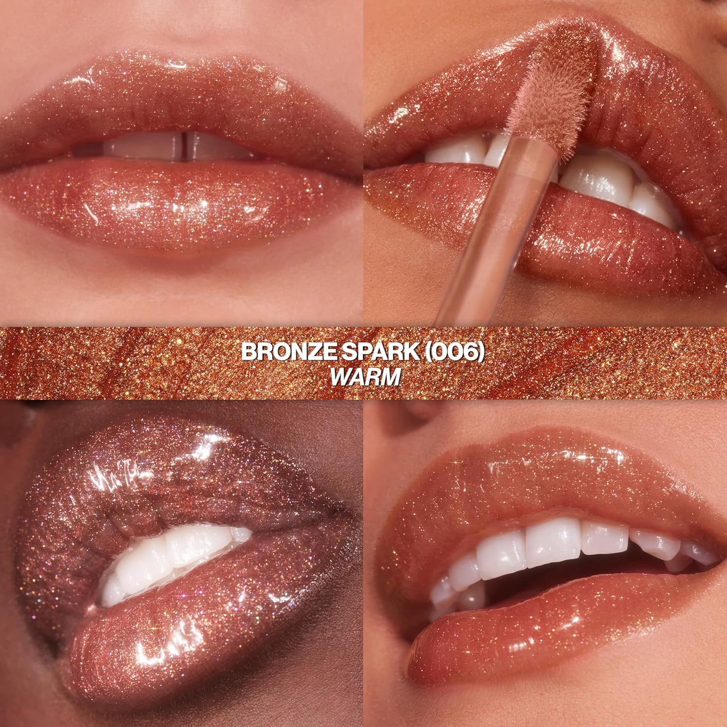 REVLON Super Lustrous Glimmer Gloss, Non-Sticky Lip Gloss, High-Shine Finish, Plant-Based Glitter, 006 Bronze Spark, 0.13 fl oz