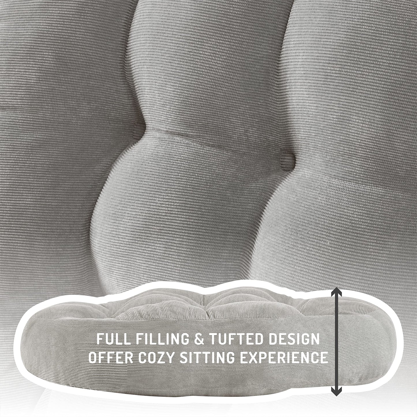 Meditation Floor Pillow Set of 2, Round Large Pillows Seating for Adults, Tufted Corduroy Cushion for Tatami Living Room, Grey, 22 Inch