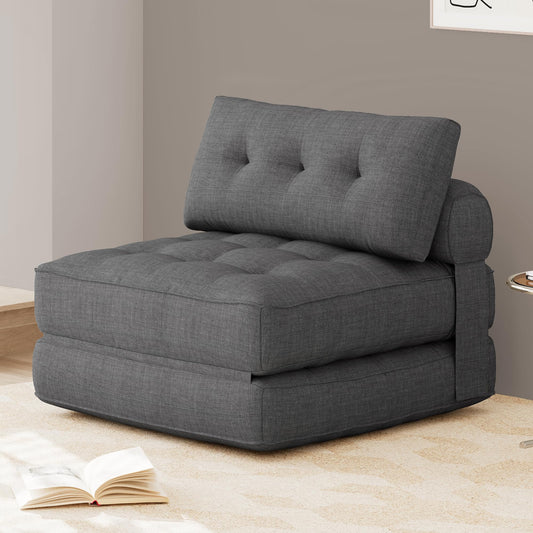 KINGYES Folding Sofa Bed, Convertible Sleeper Chair with Pillow for Adults, Foldable Single Futon Chair Floor Sofa Lounge for Living Room, Grey