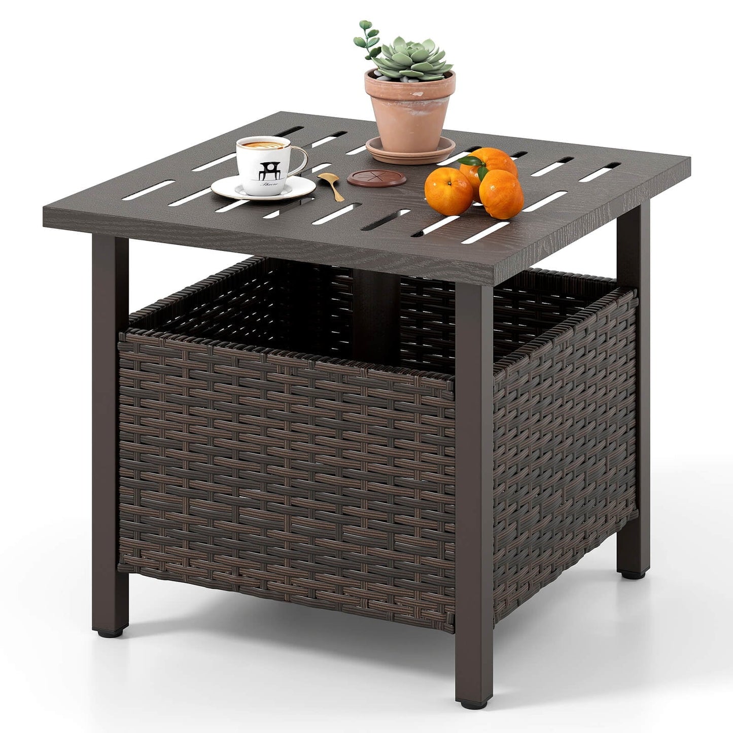 Costway Outdoor Side Table with 1.93" Umbrella Hole Zinc-iron Alloy Tabletop for Poolside