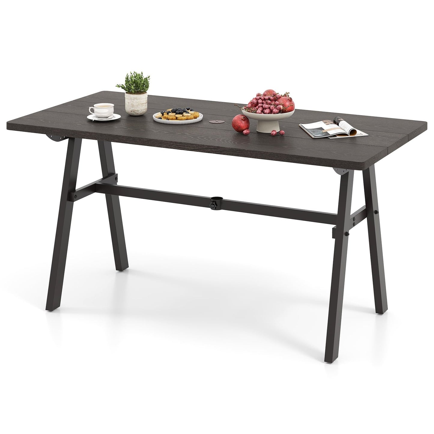 Gymax 59'' x 29.5'' Rectangle Rustproof Patio Dining Table w/ 1.93'' Umbrella Hole
