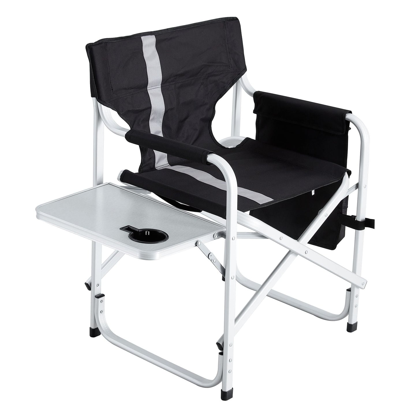 1-piece Padded Folding Outdoor Chair with Side Table and Storage Pockets; Lightweight Oversized Directors Chair for indoor; Outdoor Camping; Picnics and Fishing; Black/Grey Black+ Gray