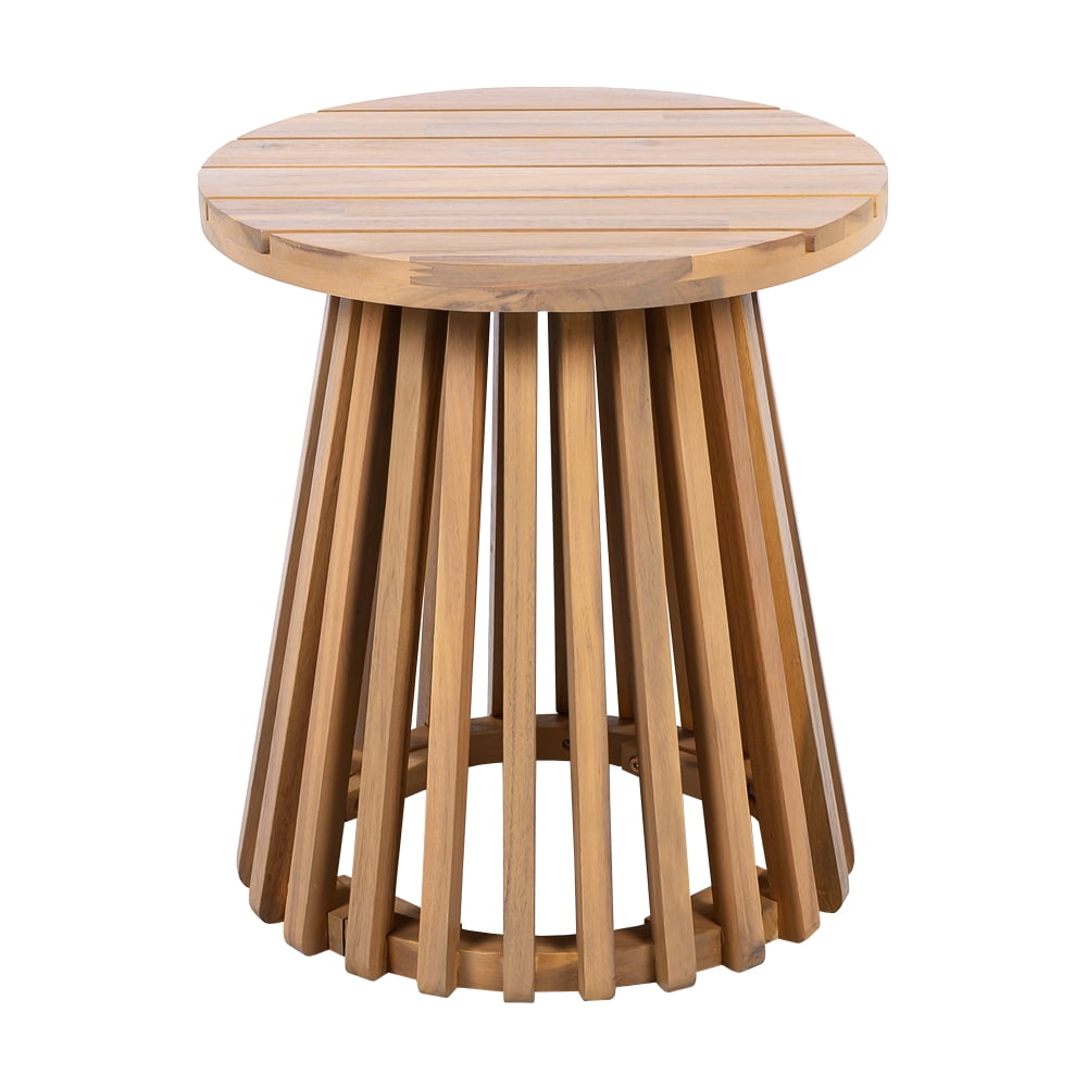 JHSLAJ Outdoor Acacia Wood Patio Side Table, Round Coffee Table for Backyard, Lawn, Balcony,Light Teak