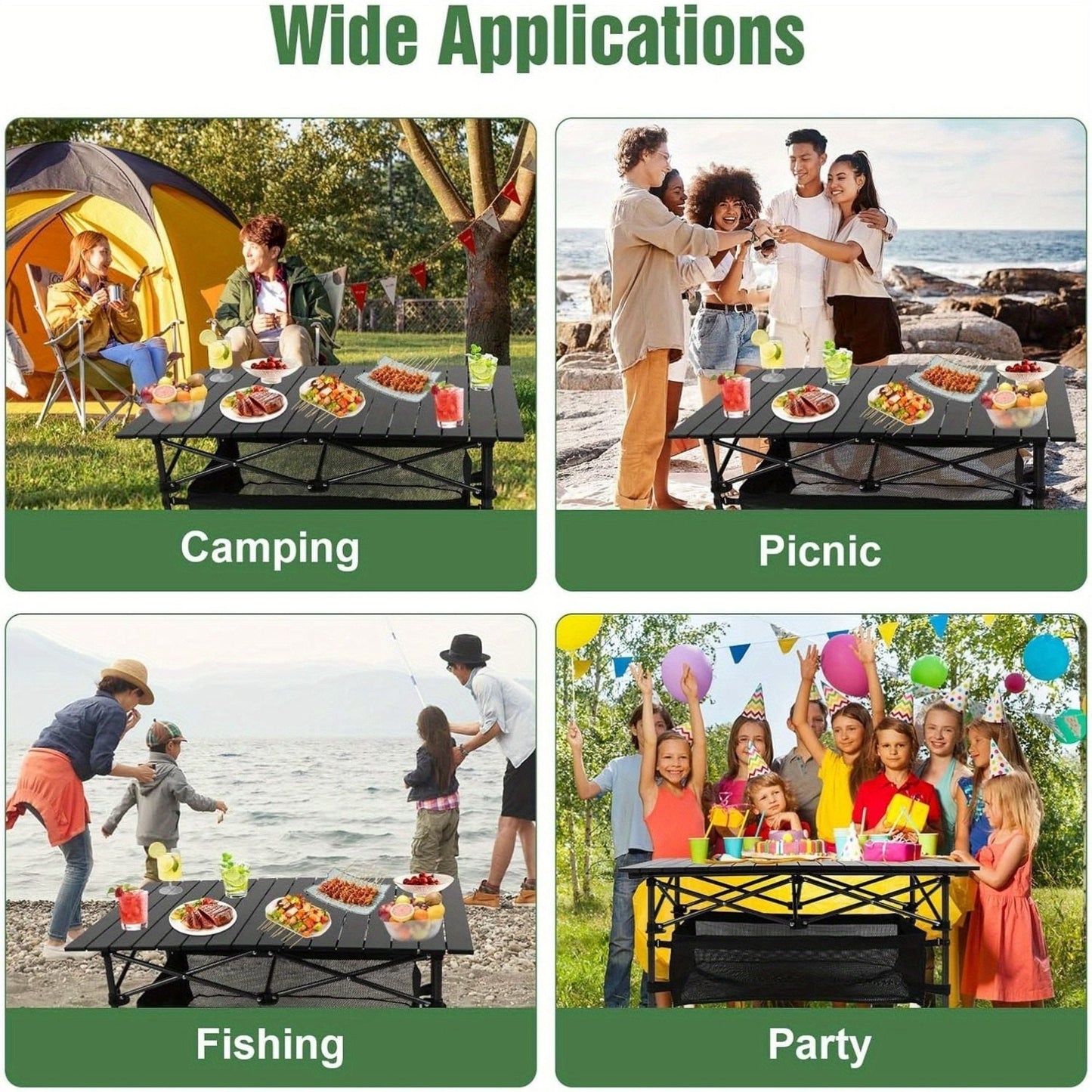 Adjustable Height Folding Table with Storage Bag Durable Metal Tripod Base for Beach Picnic BBQ Patio Lightweight Compact Indoor Outdoor Use198