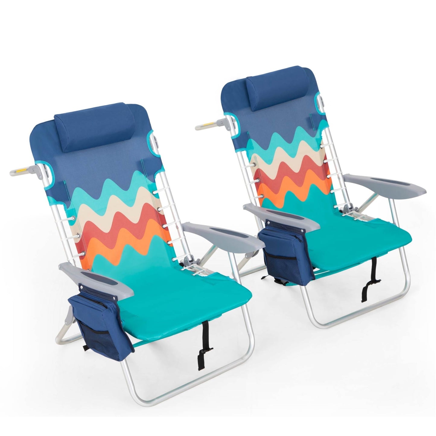 Sophia & William 2 Pack Folding Beach Chairs lightweight Outdoor Lounge Chair with 4 Adjustable Positions & Cooler Bag, Blue