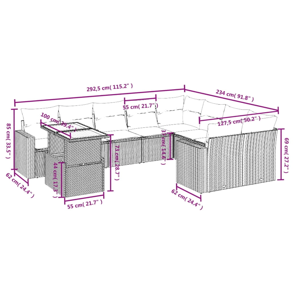 vidaXL Patio Sofa Set Black, Cream White